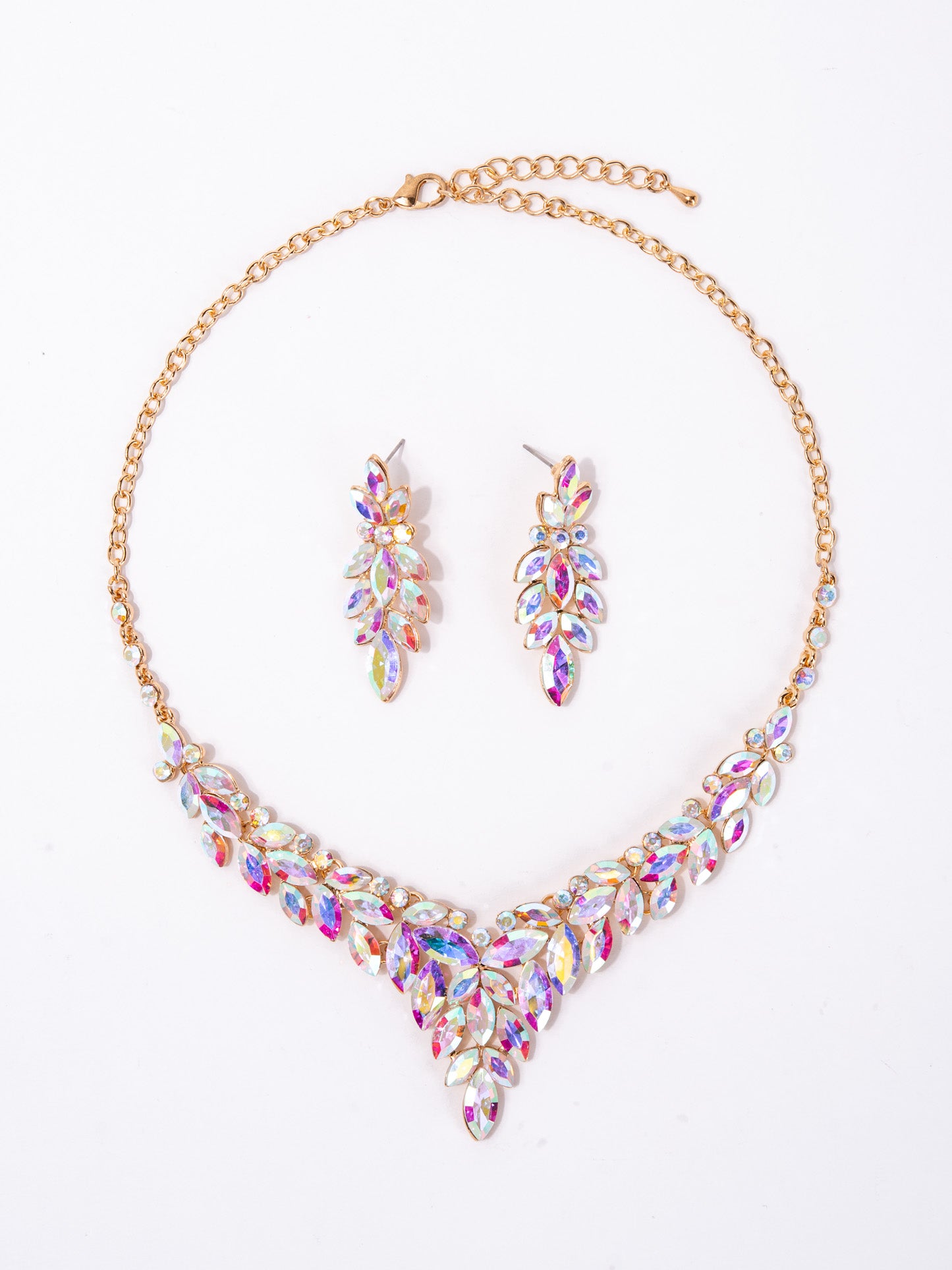 Ariana Crystal Gemstone Cluster V-Shaped Necklace Set