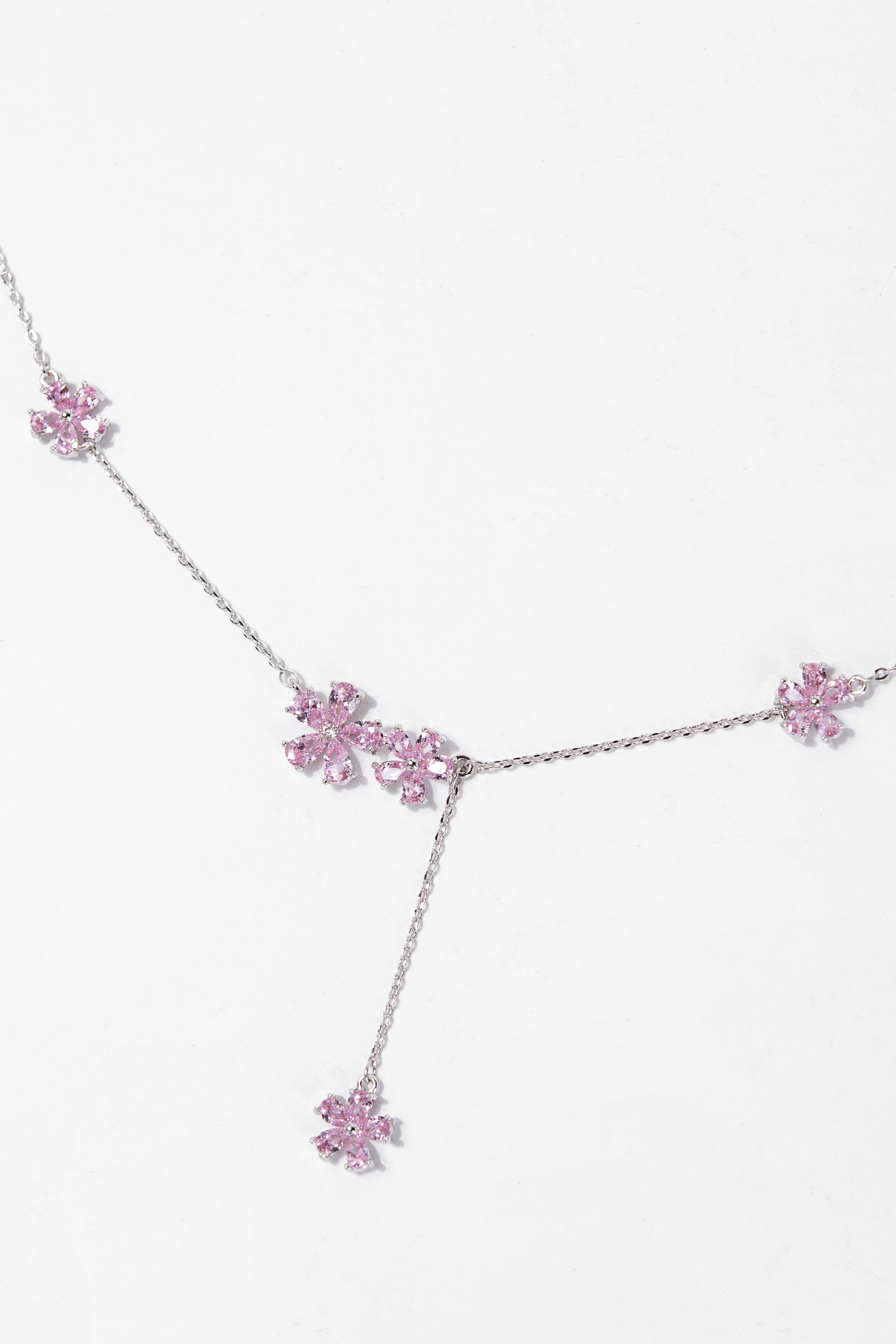 Haven CZ Floral Bezzle Necklace | Pink