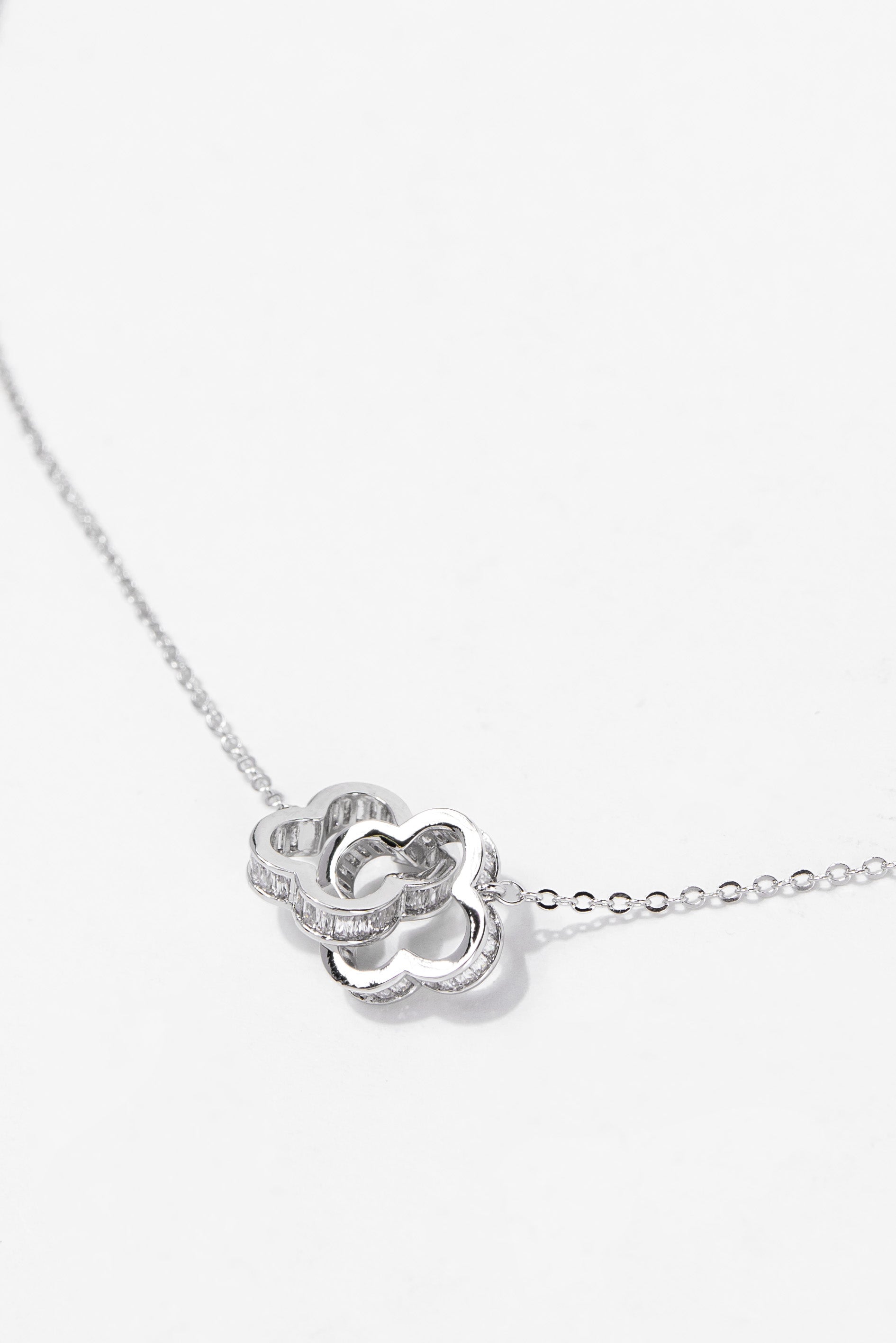 Ash Floral Double CZ White Gold Plated Necklace