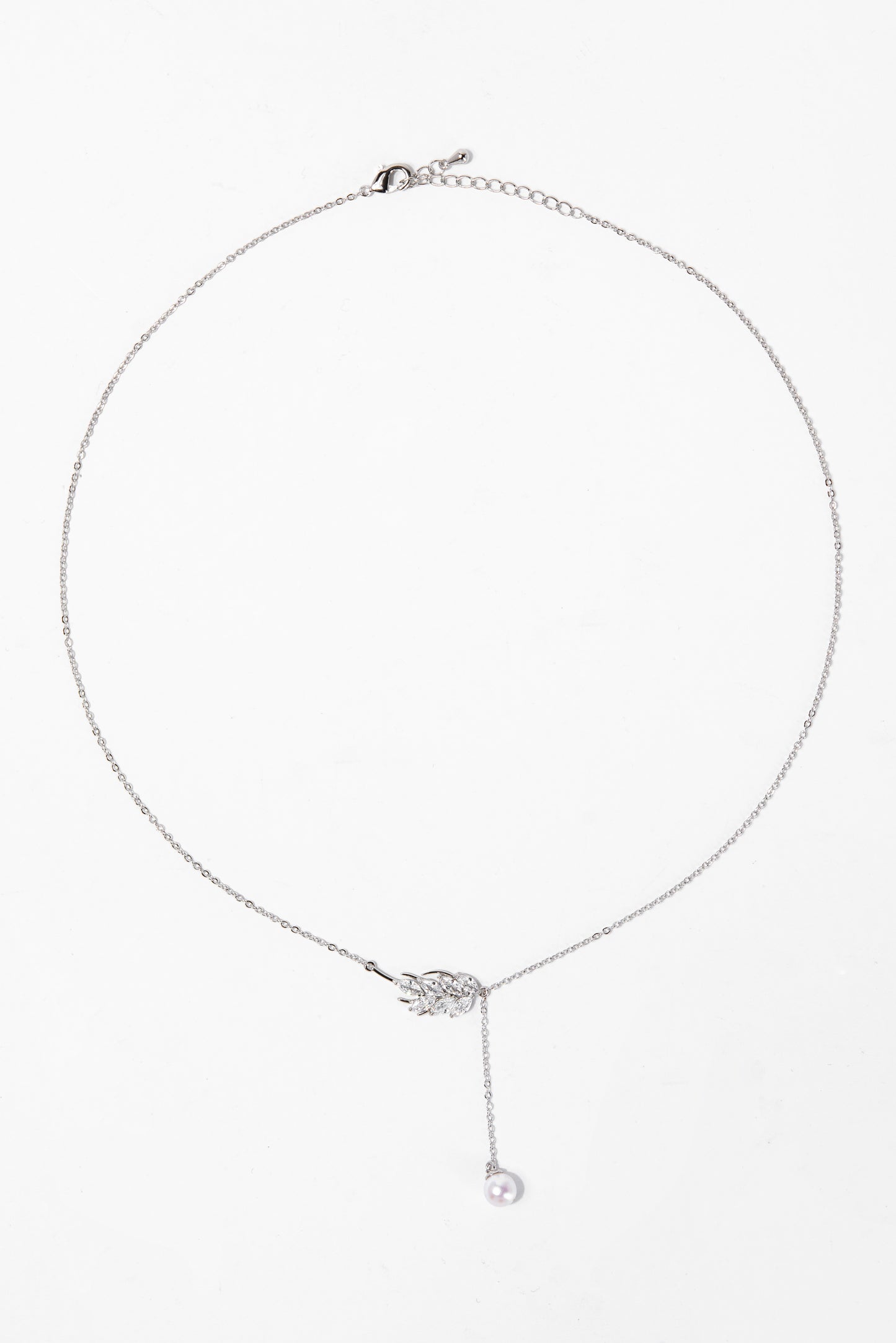 Rosa Vine Pearl CZ White Gold Plated Necklace