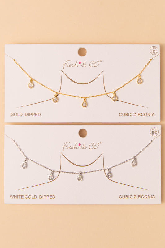 Charlotte Teardrop Cut Cubic Zirconia Station Necklace