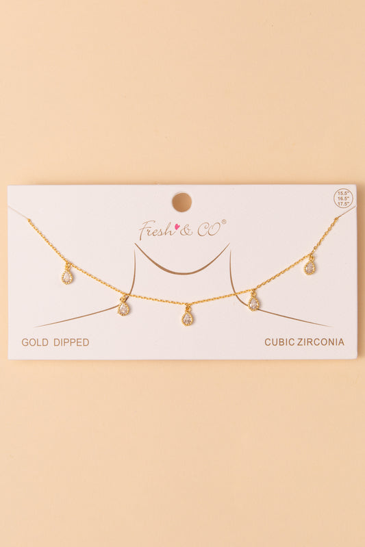 Charlotte Teardrop Cut Cubic Zirconia Station Necklace | Gold