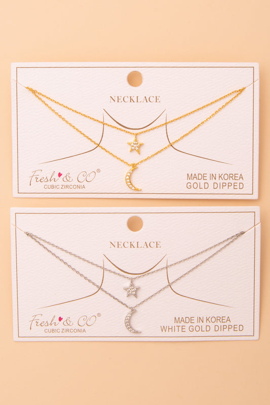 Kassidy Cubic Zirconia Moon and Star Pendant Chain Necklace