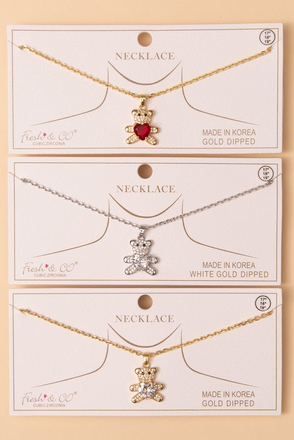 Evelyn Cubic Zirconia Teddy Bear Pendant Necklace