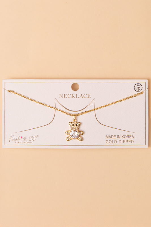 Evelyn Cubic Zirconia Teddy Bear Pendant Necklace | Gold