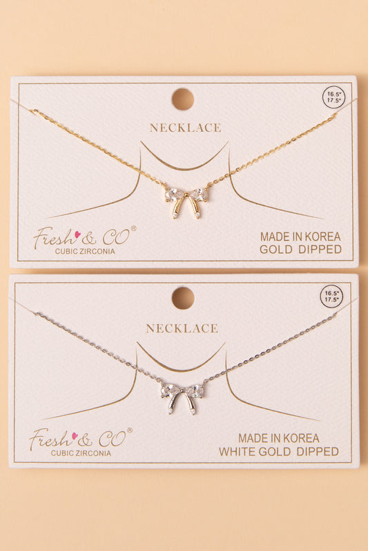 Ava Cubic Zirconia Bow Pendant Necklace
