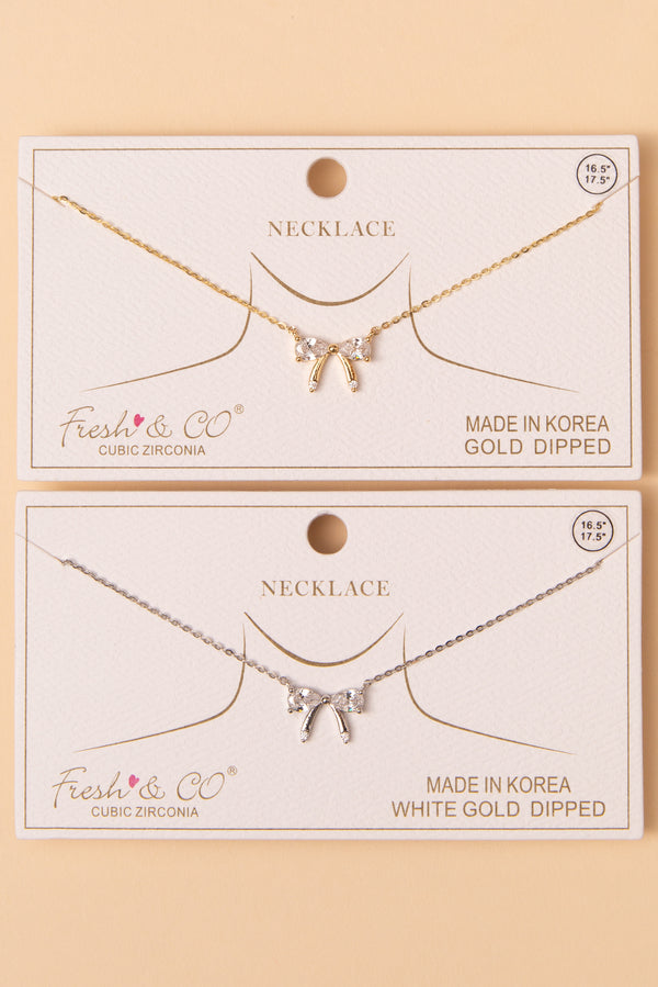 Ava Cubic Zirconia Bow Pendant Necklace