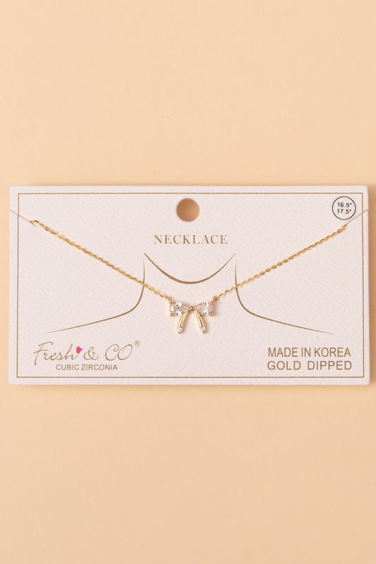 Ava Cubic Zirconia Bow Pendant Necklace | Gold