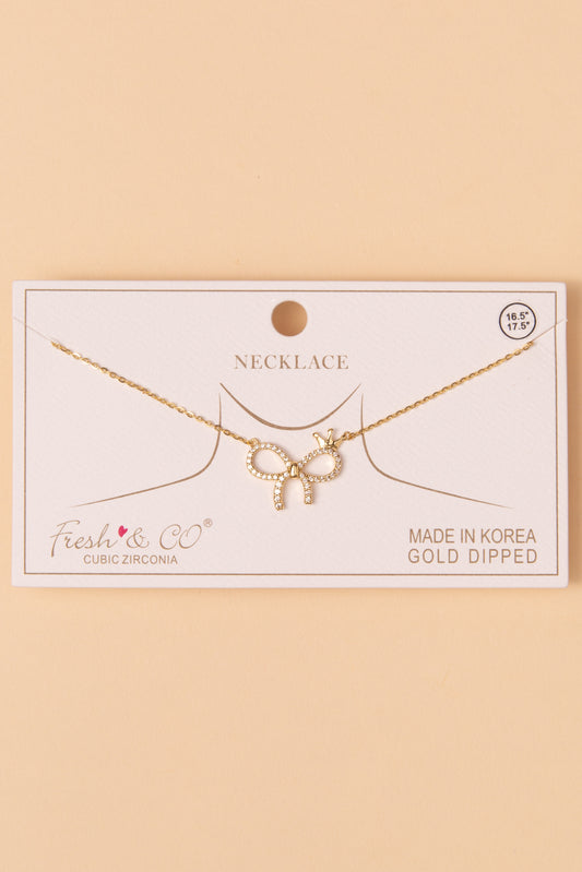 Sofia Cubic Zirconia Bow Pendant Necklace | Gold