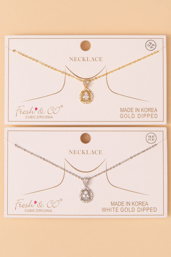 Camila Cubic Zirconia Teardrop Halo Pendant Necklace
