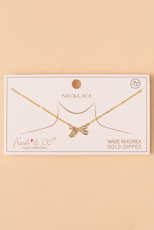 Harper Cubic Zirconia Bow Pendant Necklace | Gold