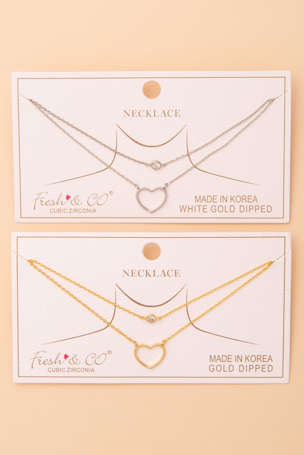 Esther Heart Cutout and Cubic Zirconia Pendant Chain Necklace