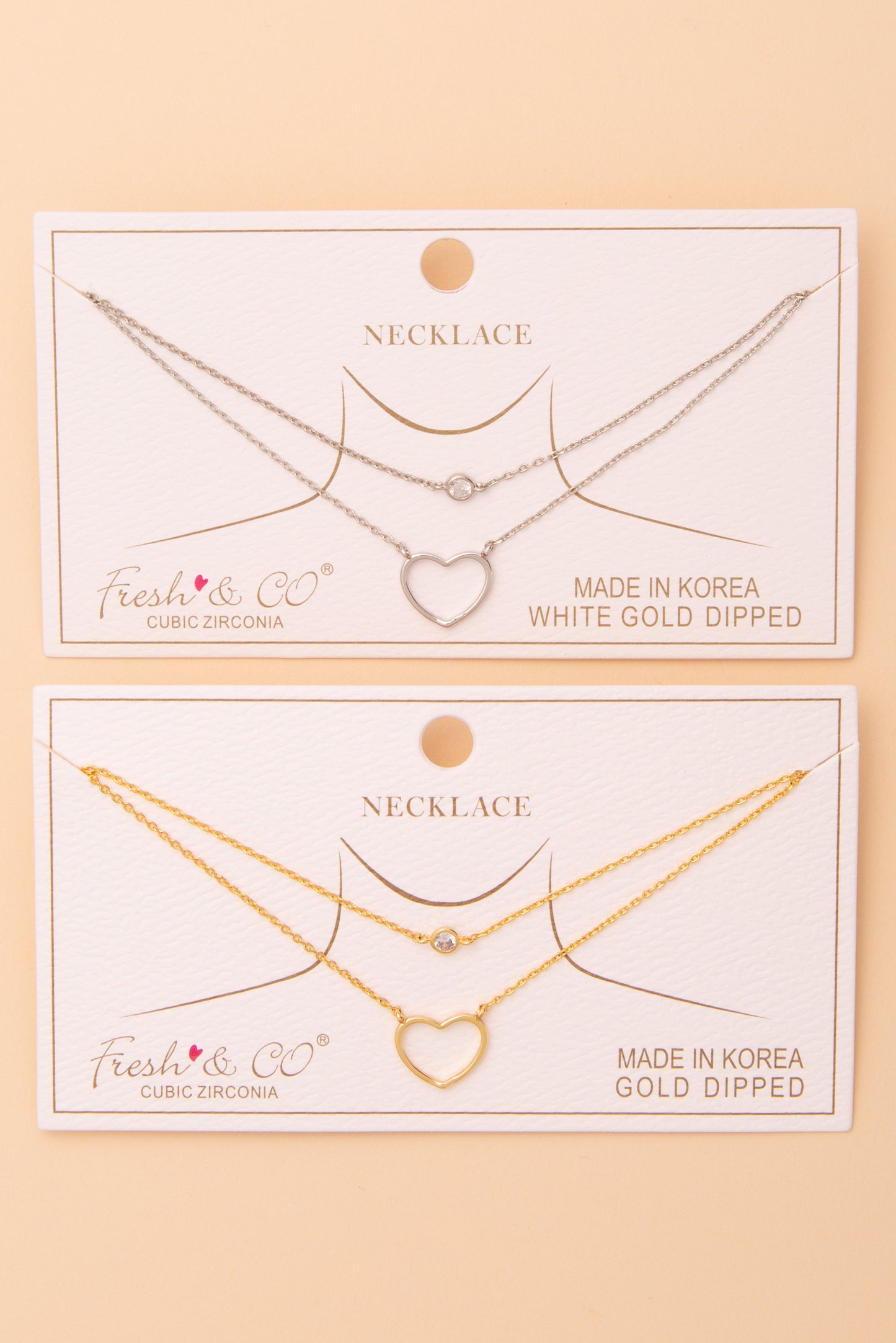 Esther Heart Cutout and Cubic Zirconia Pendant Chain Necklace