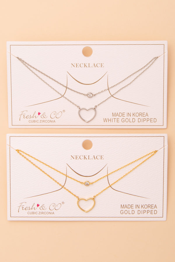 Esther Heart Cutout and Cubic Zirconia Pendant Chain Necklace