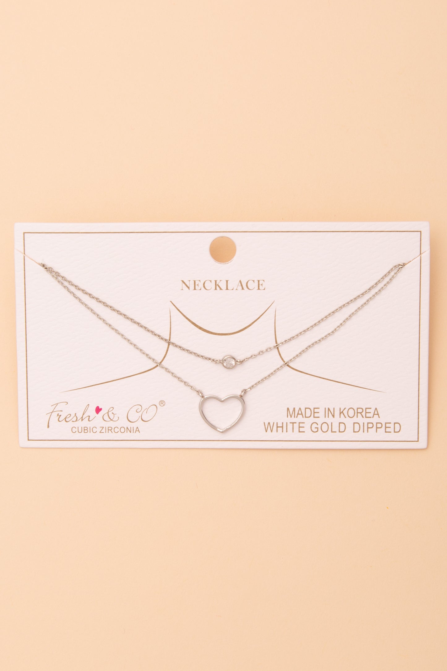 Esther Heart Cutout and Cubic Zirconia Pendant Chain Necklace