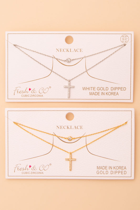 Mary  Cubic Zirconia Cross Pavé Pendant Chain Necklace