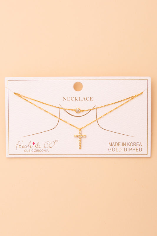 Mary  Cubic Zirconia Cross Pavé Pendant Chain Necklace | Gold