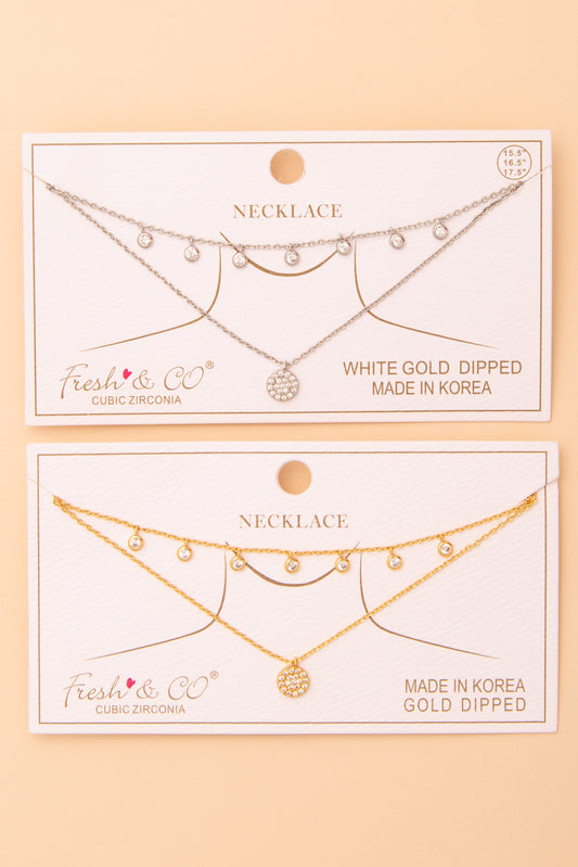 Samantha Cubic Zirconia Pavé Disc Pendant Chain Necklace