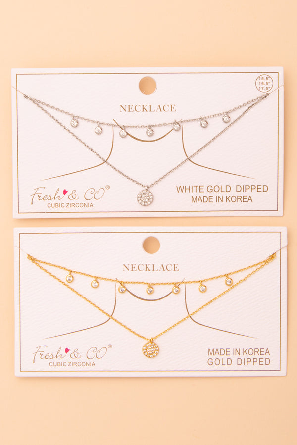 Samantha Cubic Zirconia Pavé Disc Pendant Chain Necklace