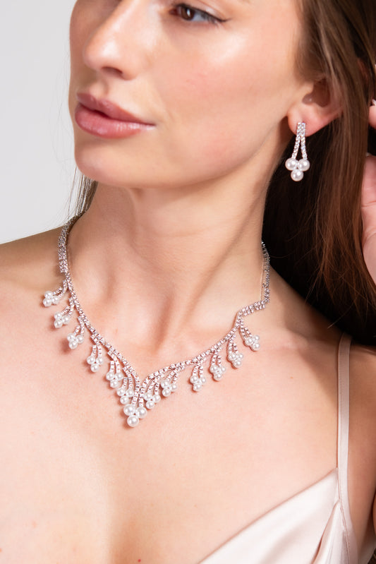 Megan Glam Cubic Z Necklace Set - Silver