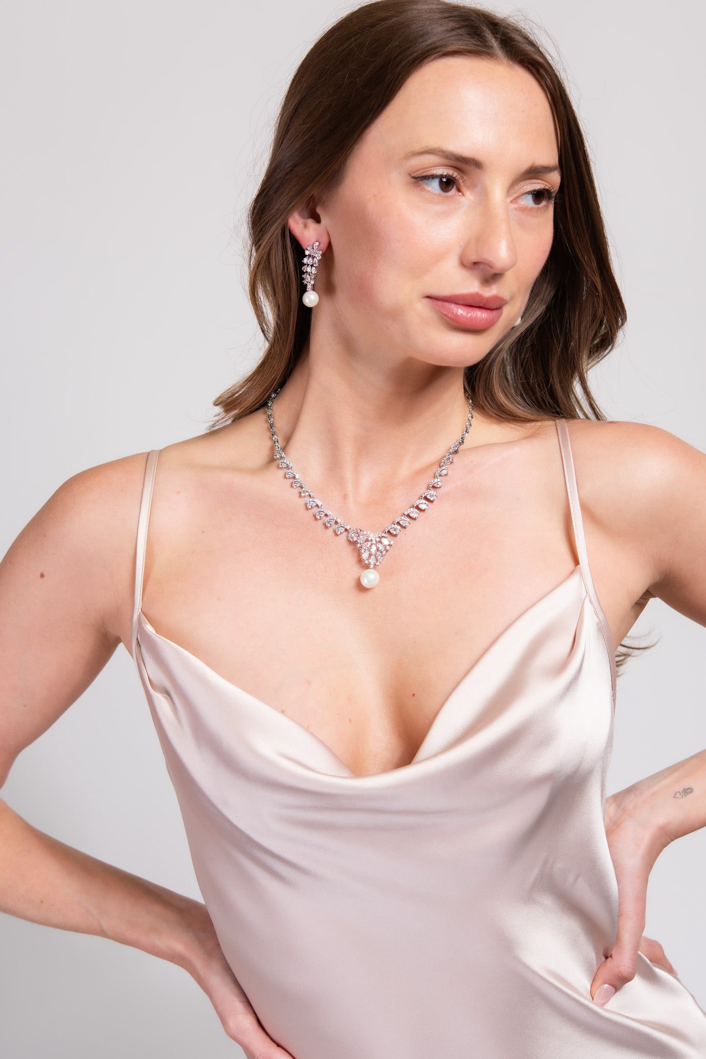 Bailey Glam Cubic Z Necklace Set - Silver