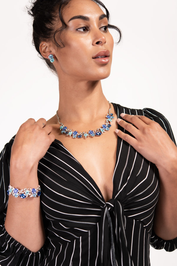 Amira Floral Vine Necklace & Earring Set - Blue