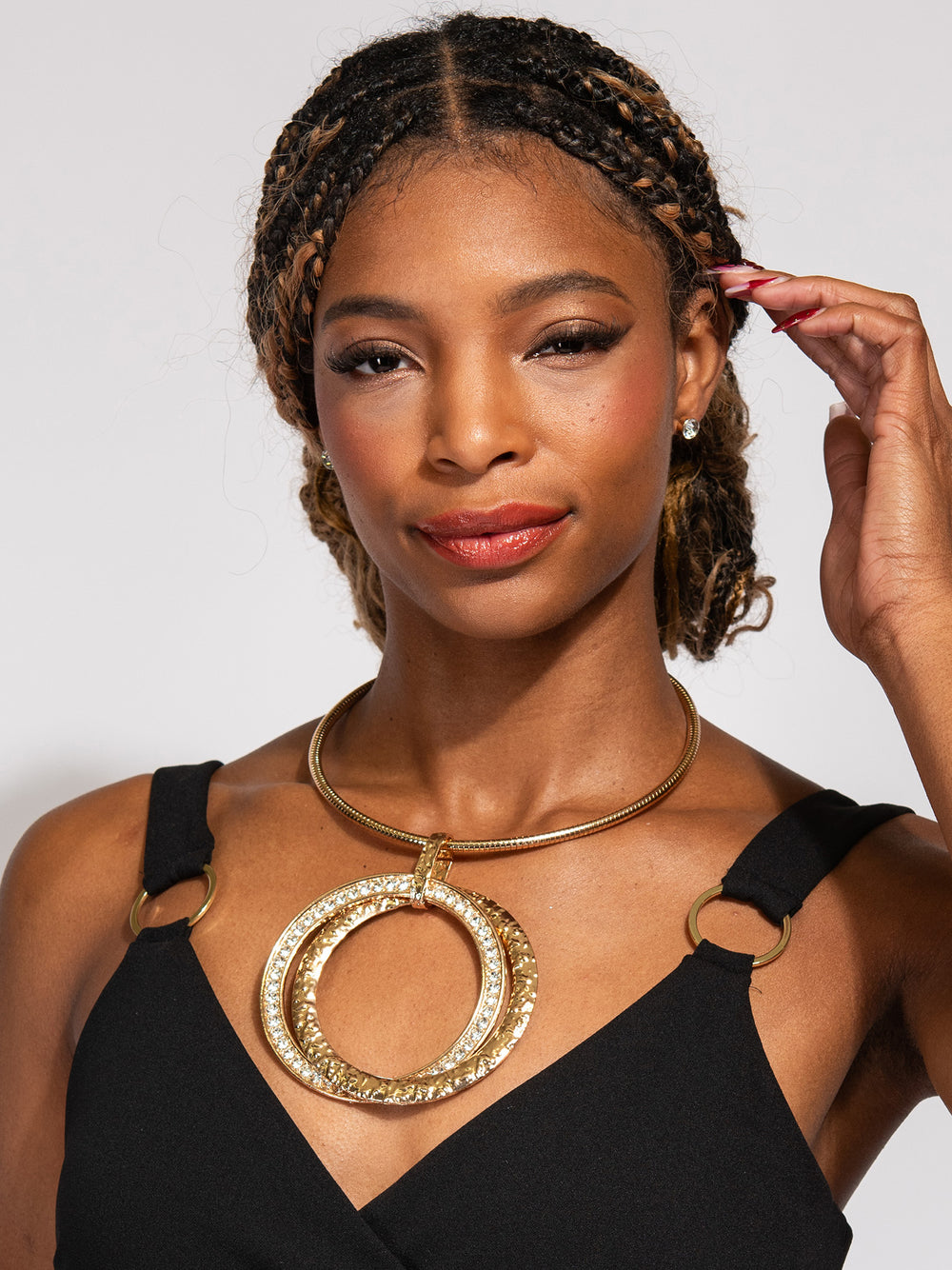 Ruby Large Open Circle Collar Necklace Earring Set