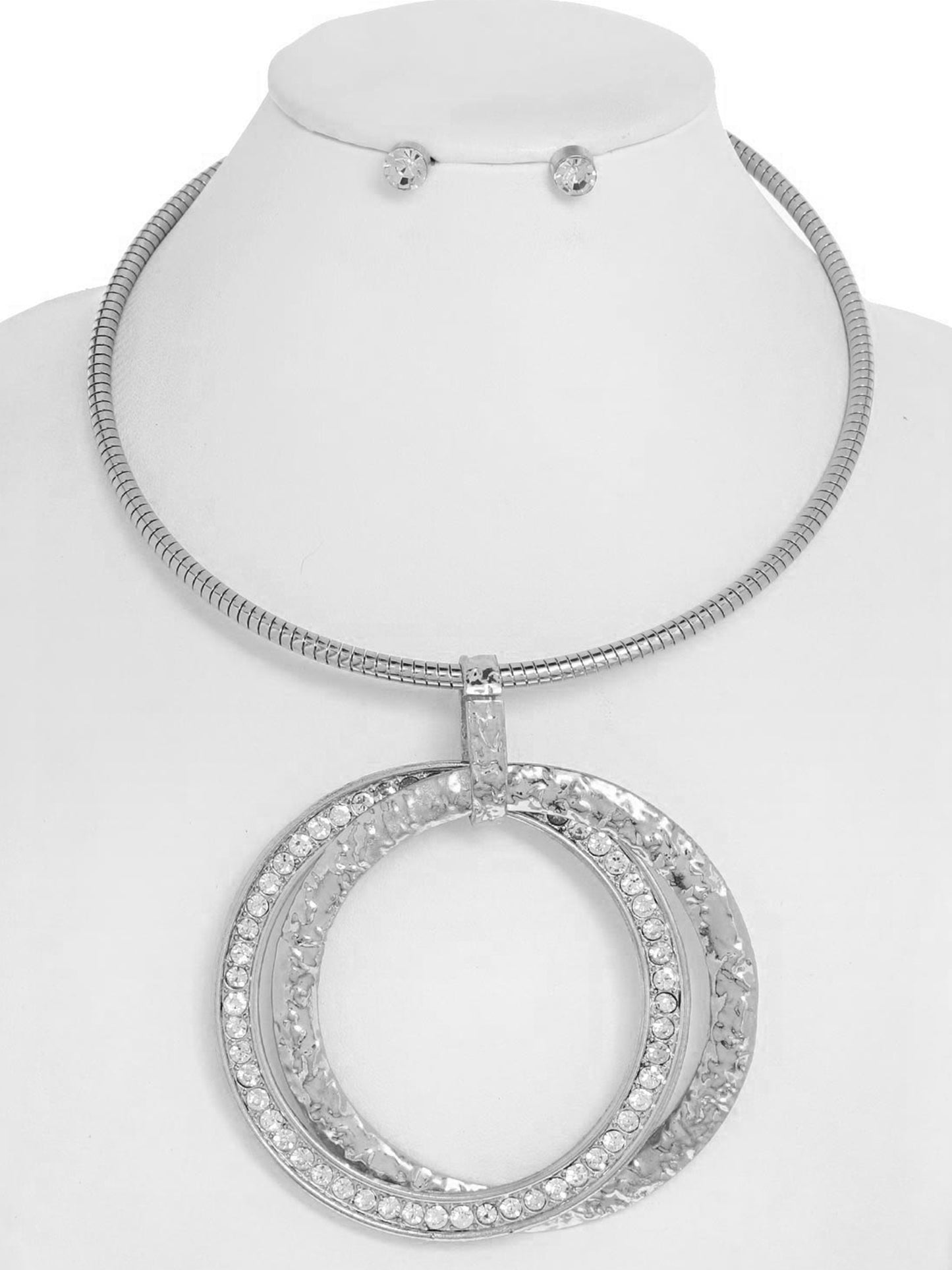 Ruby Large Open Circle Collar Necklace Earring Set