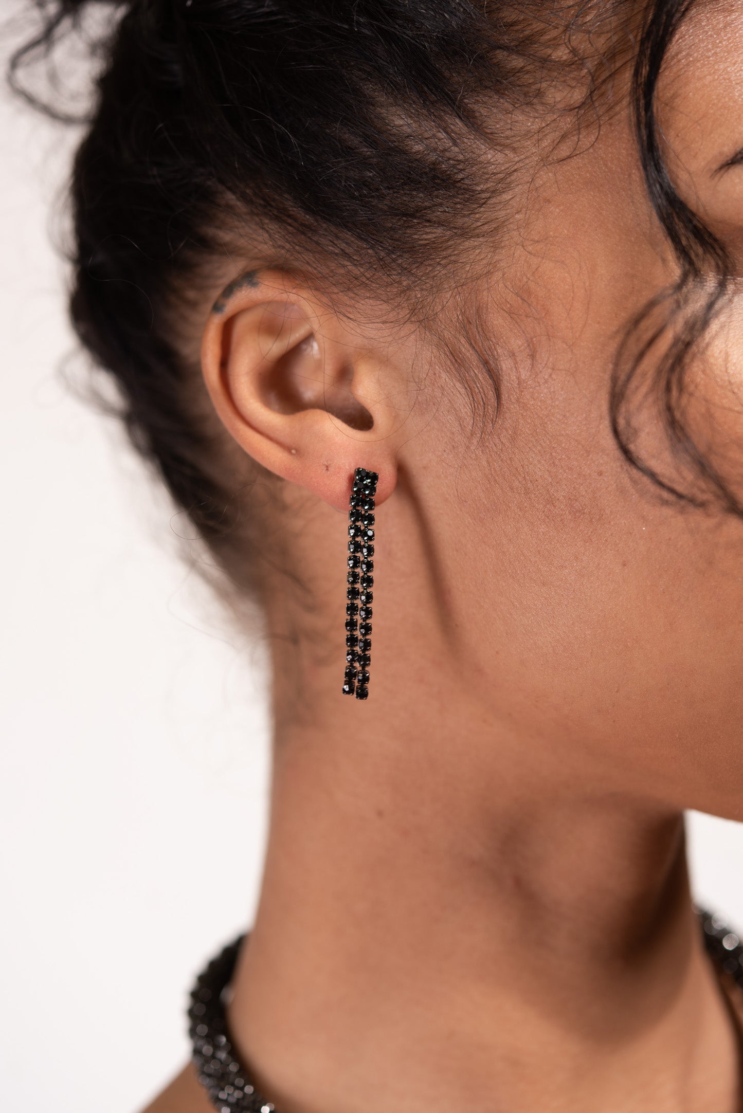Iris Rhinestone Necklace and Earring Set - Black
