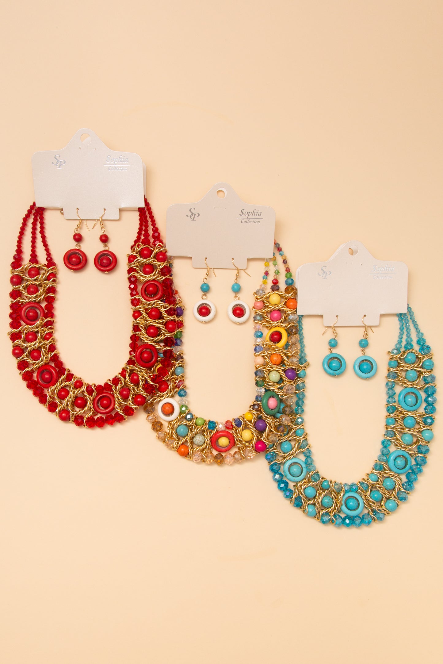 Katie Multicolor Spherical Beaded Necklace Earring Set