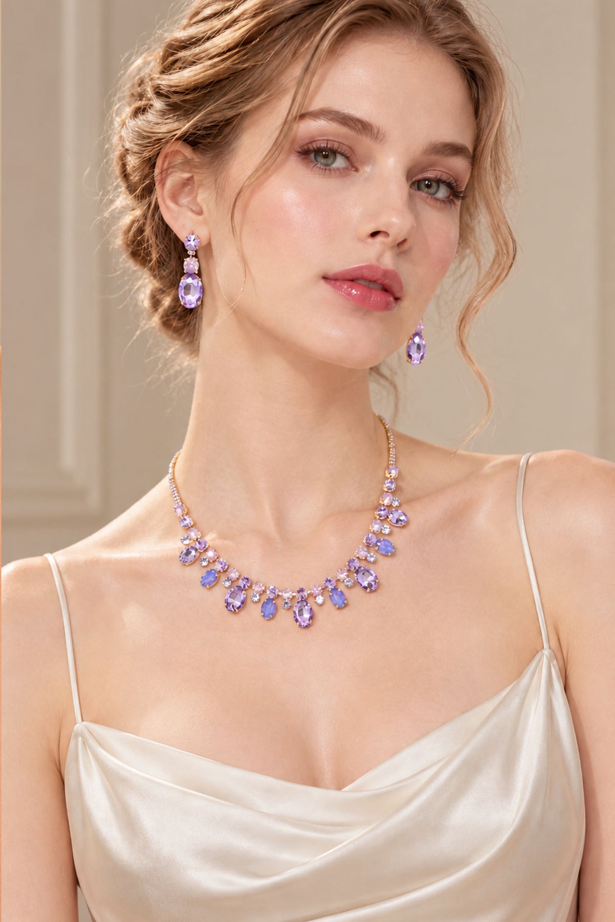 Alice Rhinestone Crystal Beaded Necklace Earring Set