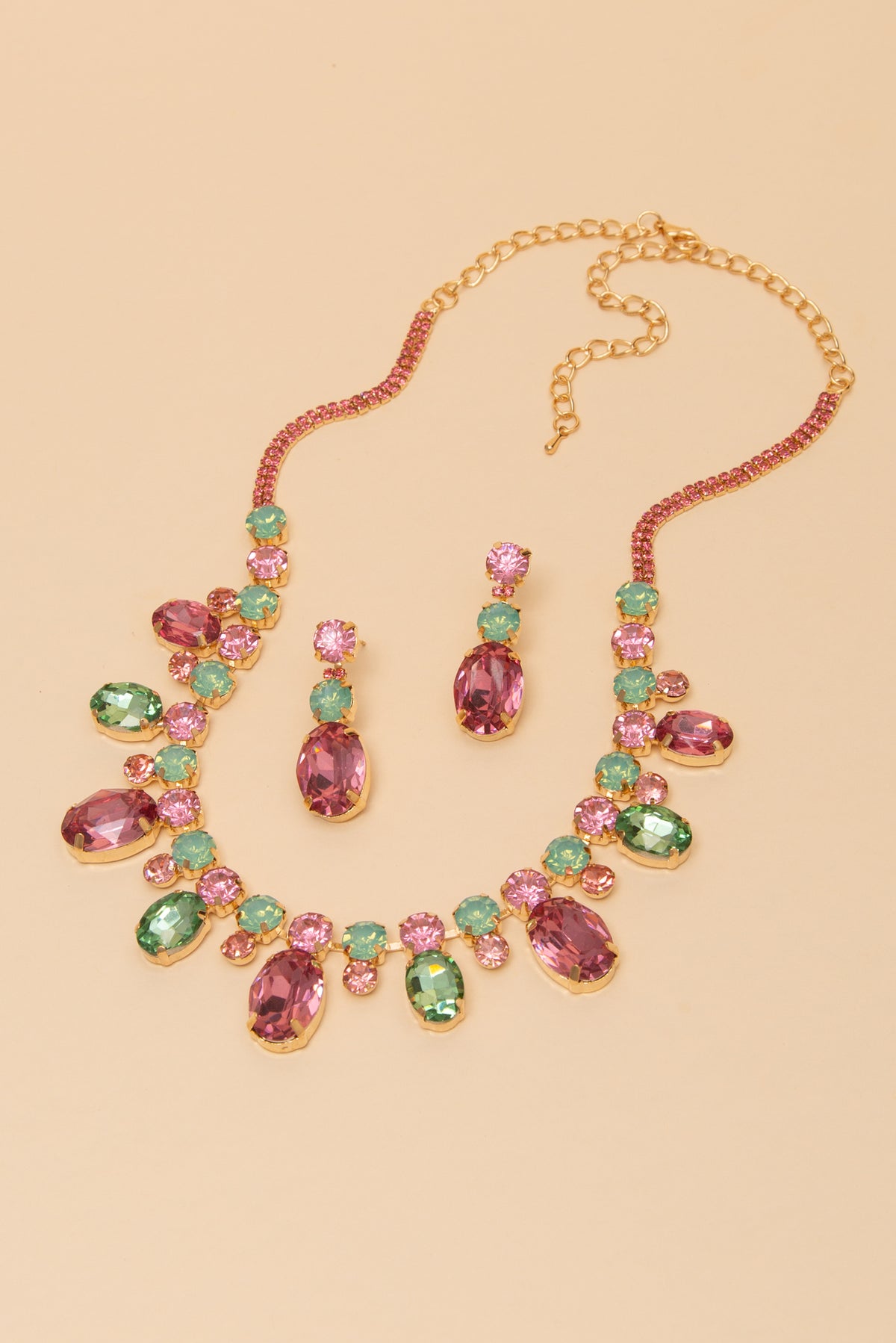 Alice Rhinestone Crystal Beaded Necklace Earring Set