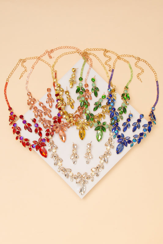 Margaret Floral Marquise Cut Crystal Necklace Earring Set