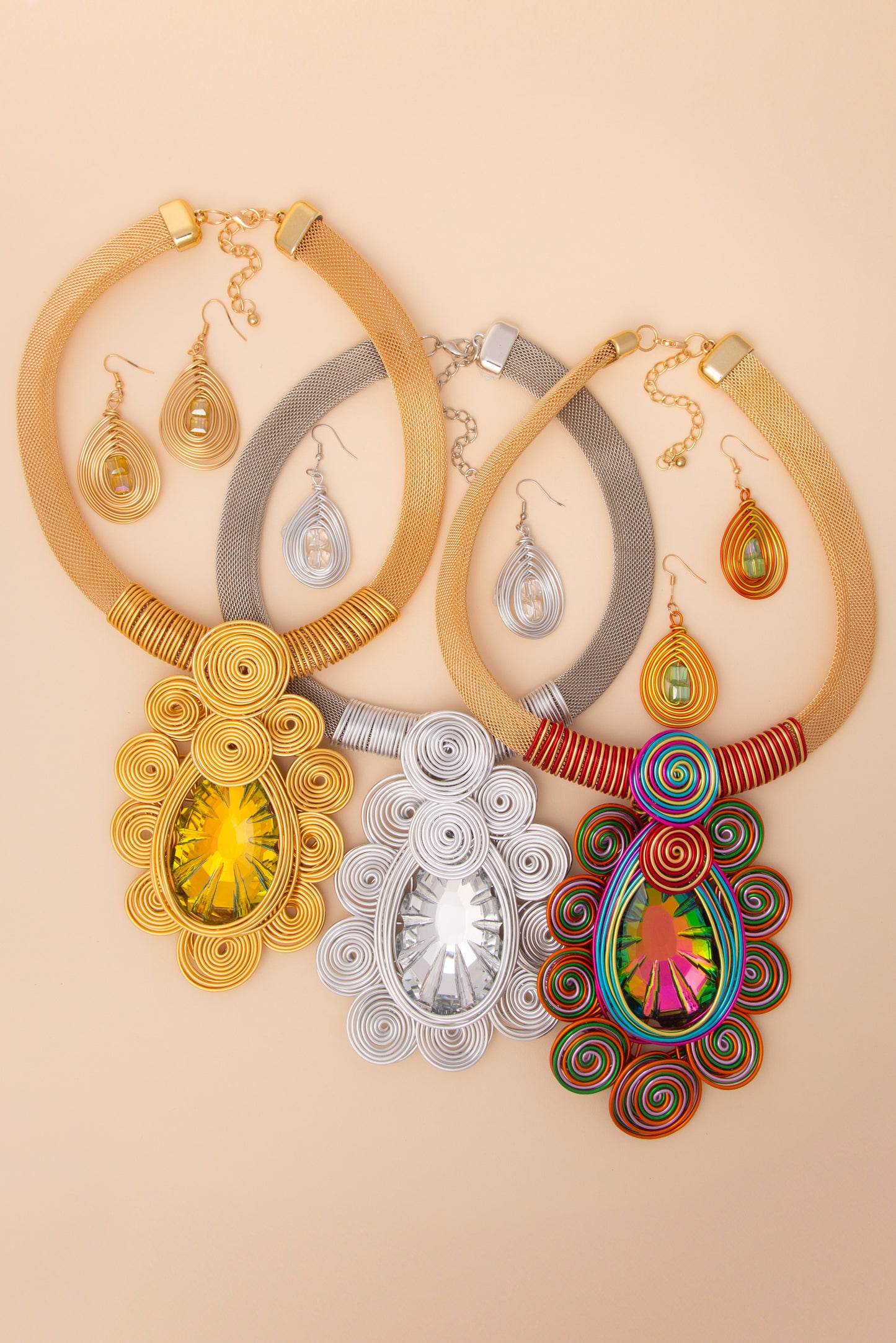 Violet African Inspired Resin Amulet Necklace and Earring Set