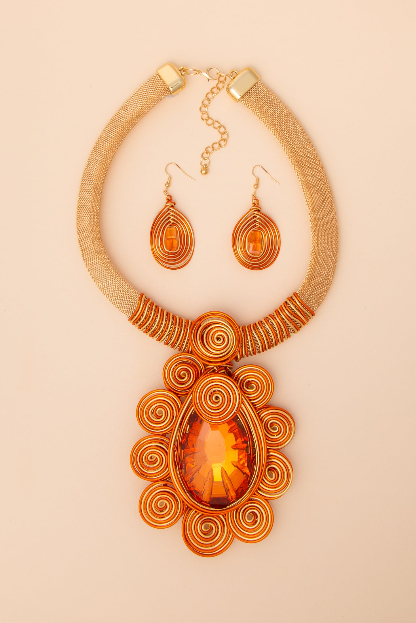 Violet African Inspired Resin Amulet Necklace and Earring Set