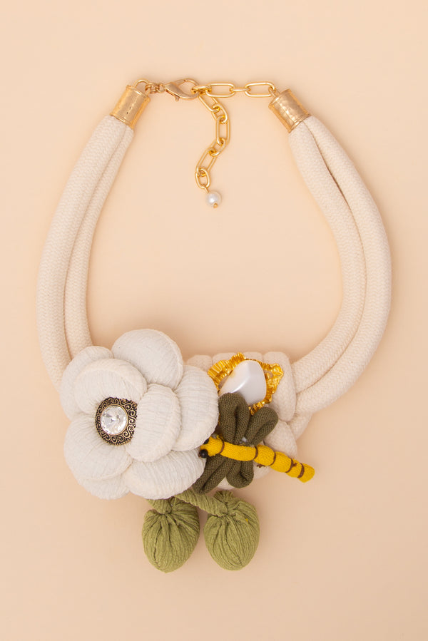 Hazel Handmade Pearl Crystal Embellished Floral Necklace