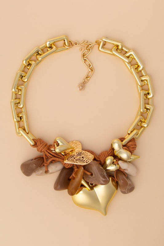 Abigail Stone Theme Necklace with Marbled Beads and Heart Charm