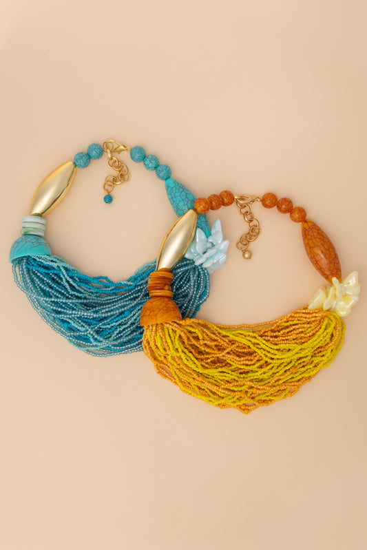 Emily Colored Marbled Beads Torsade Necklace