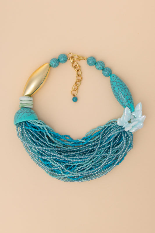 Emily Colored Marbled Beads Torsade Necklace | Turquoise
