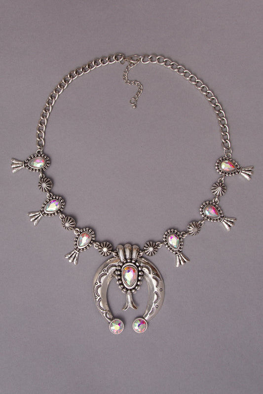 Madeline Western Squash Blossom Necklace with Iridescent Crystals