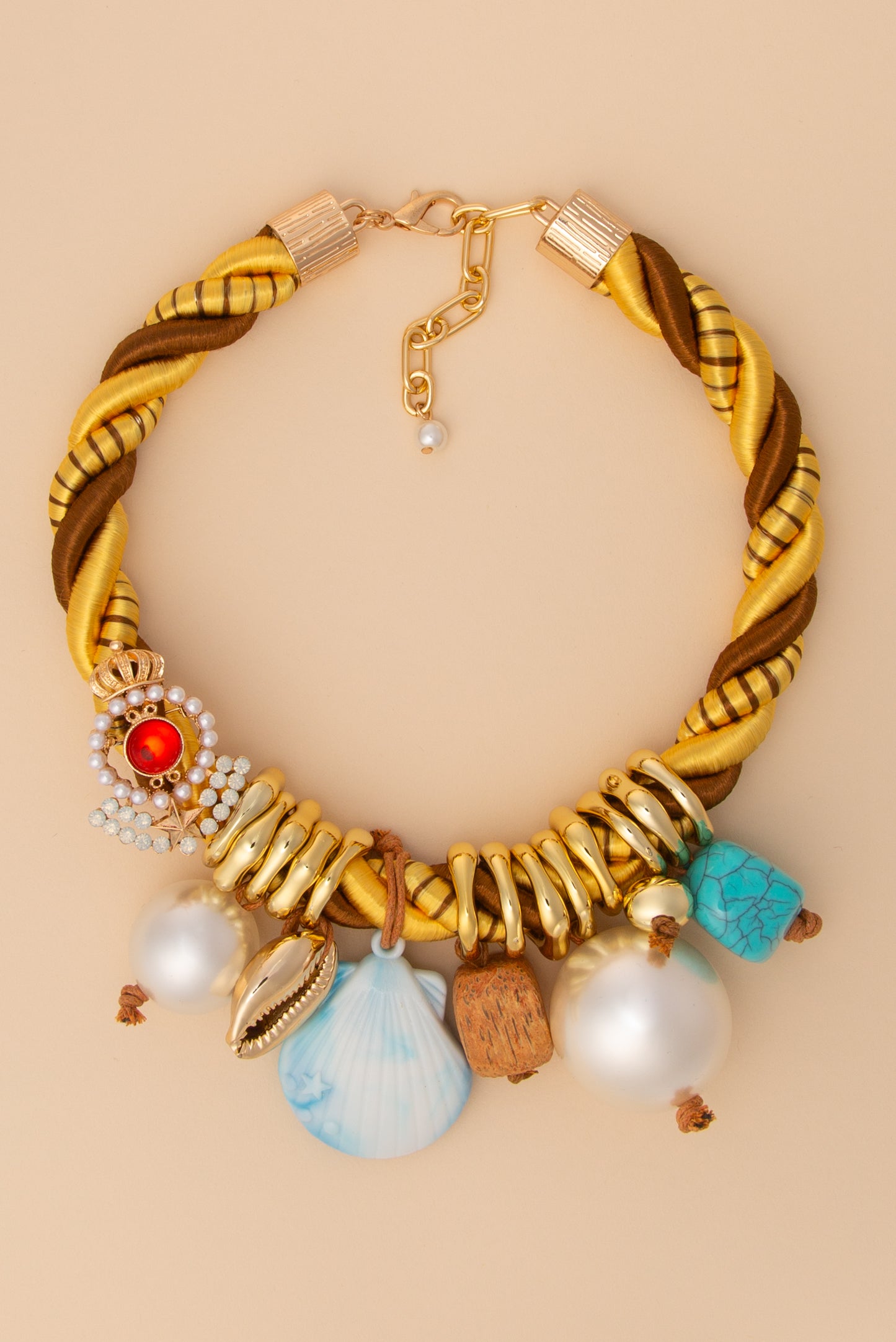 Kendall  Pearl and Turquoise Charm Necklace with Layered Multistrand