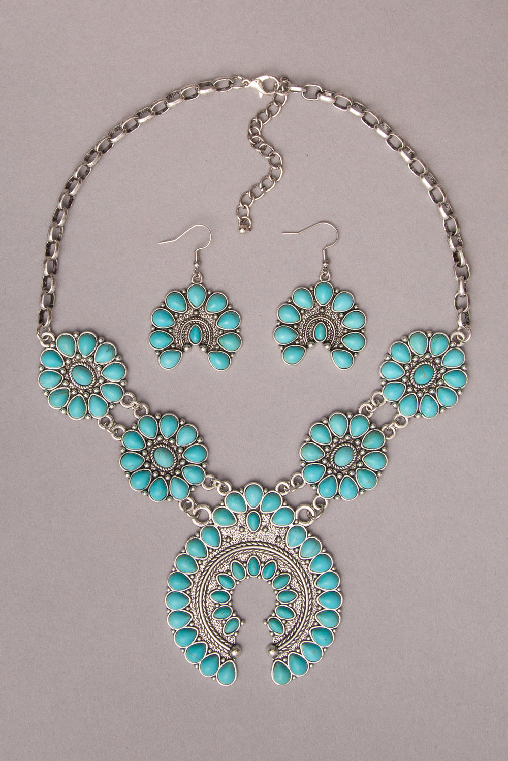 Amber Western Turquoise Blossom Necklace with Matching Earrings