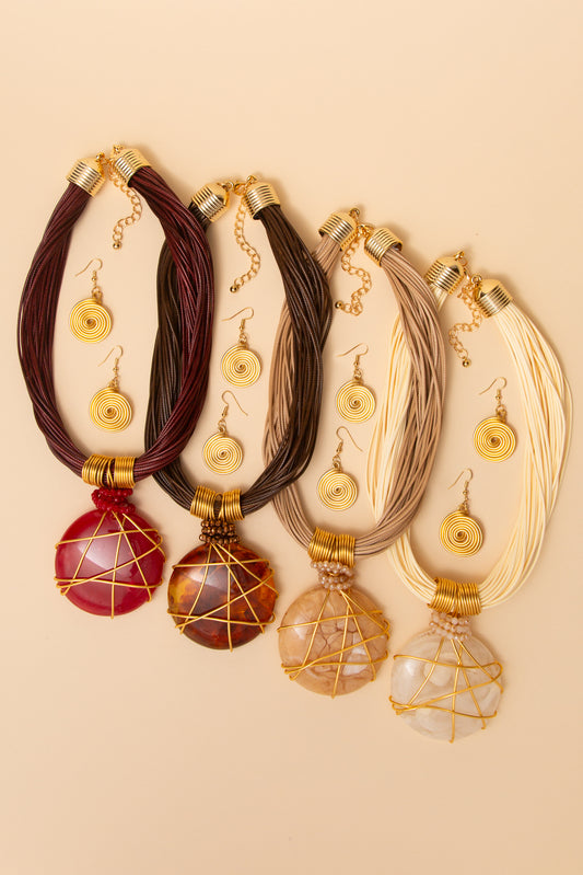 Melody Multi Strand Wired Natural Stone Necklace Set