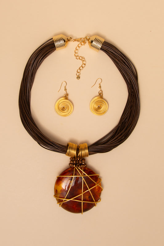 Melody Multi Strand Wired Natural Stone Necklace Set | Brown