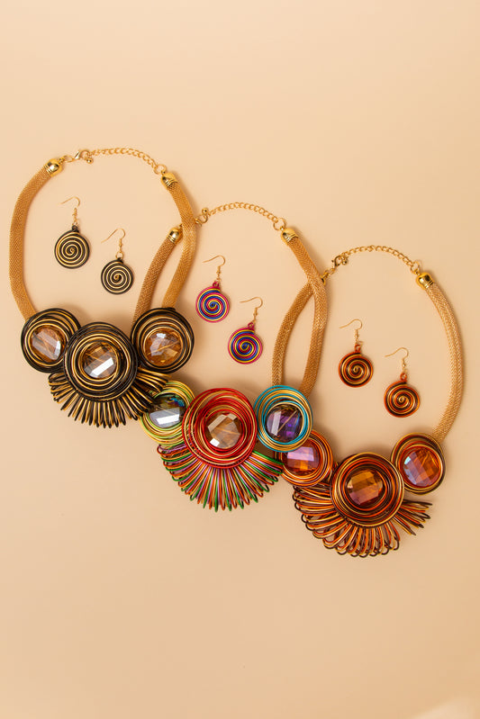 Caroline Spiral Stone Amulet Necklace Set