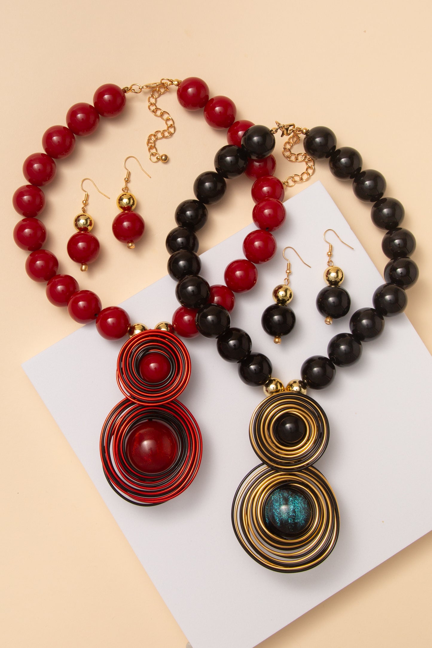 Paulina Statement Wire Ball Pendant Necklace & Earring Set