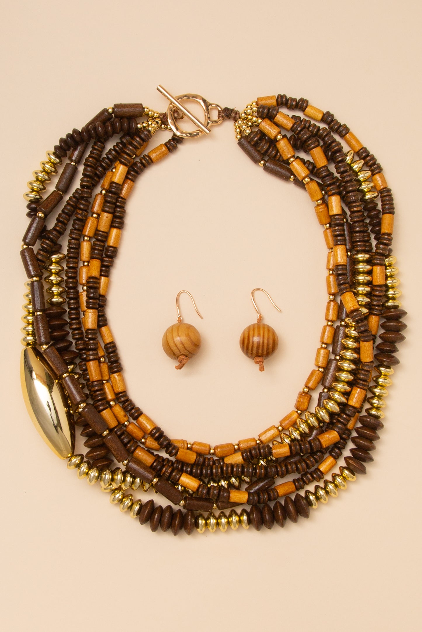 Gabrielle Multi Strand Wood Beaded Necklace Set