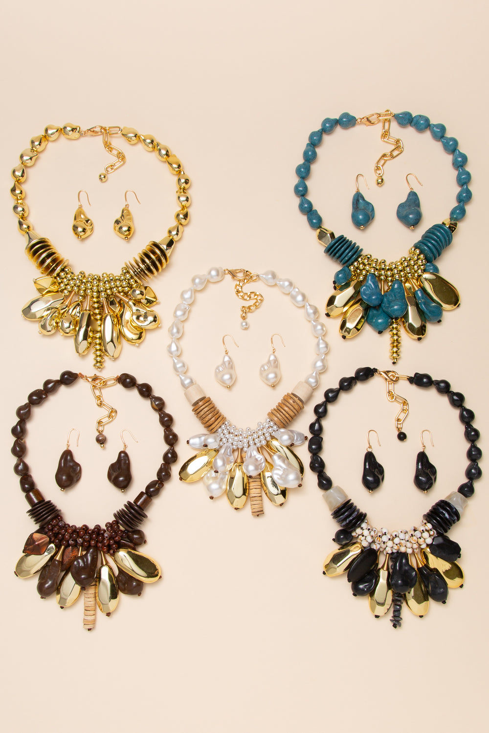 Zara Multi Strand Bead Necklace Earring Set