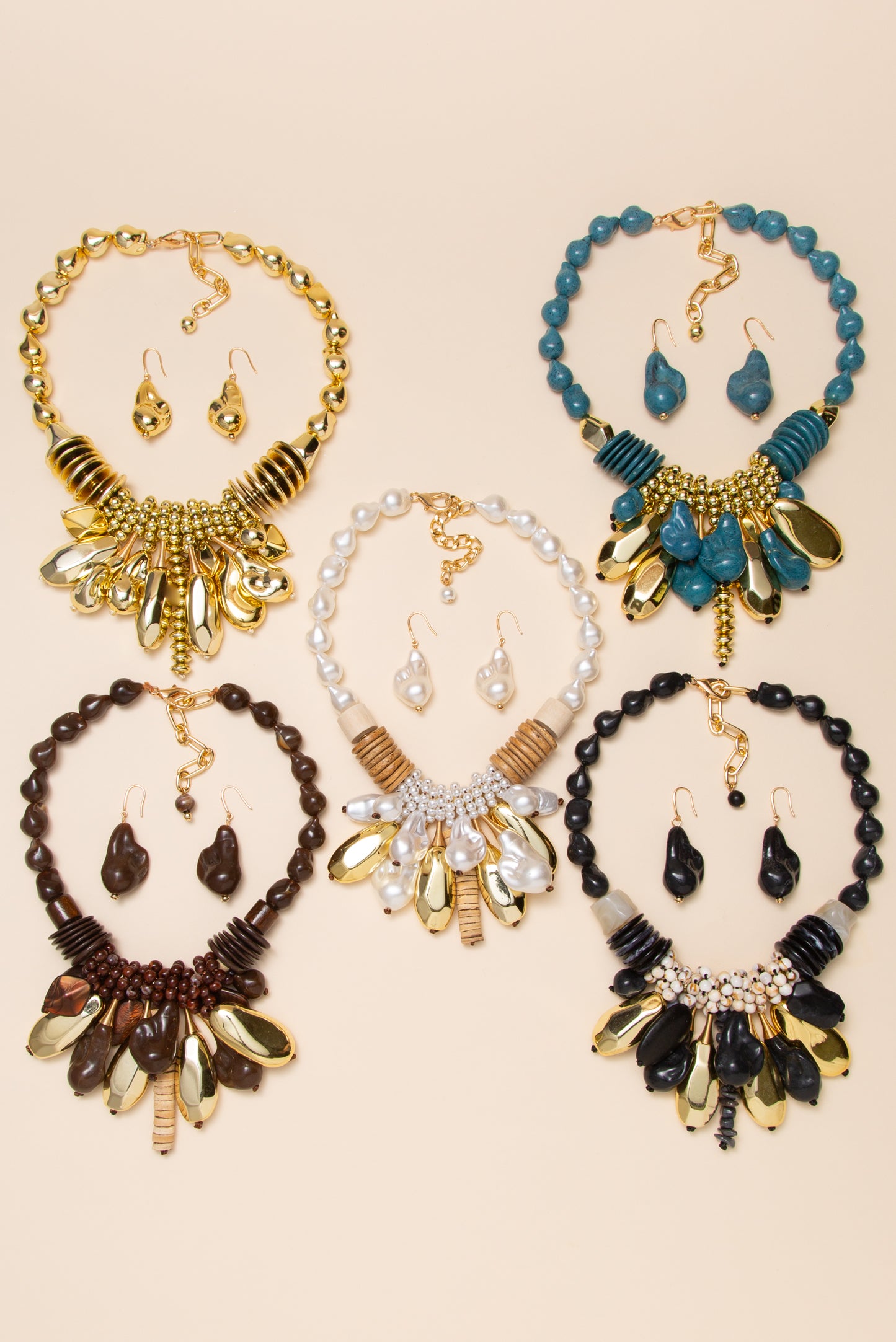 Zara Multi Strand Bead Necklace Earring Set