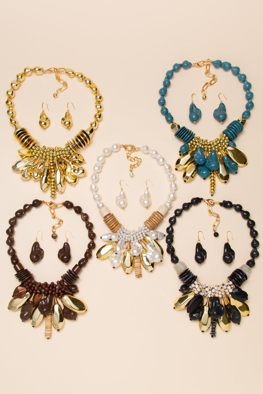 Zara Multi Strand Bead Necklace Earring Set